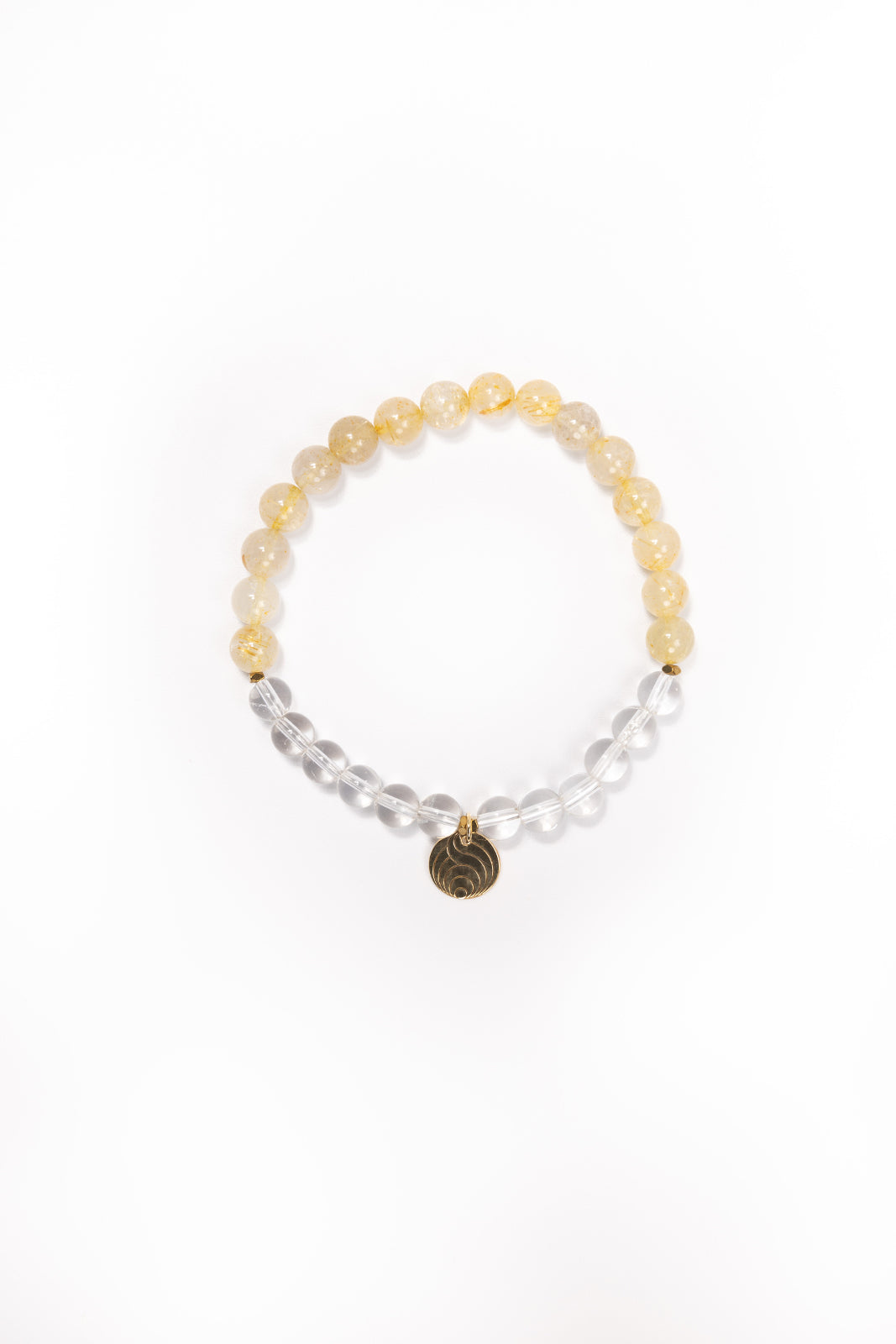 NUYU Armband „Awakened“ mit Rutilquarz und Bergkristall, steht für Klarheit, Licht, Stärke, elastisches Band