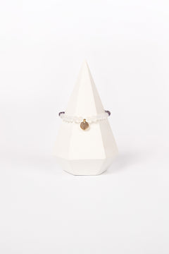 NUYU Armband „Calmed“ mit Amethyst und Bergkristall, steht für geistige Klarheit, Harmonie, Schutz & Stärke, Intuition, Gleichgewicht, elastisches Band