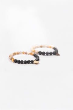 NUYU Partner Armband „Connected“ mit Versteinerter Koralle und Turmalin, steht für Schutz, Harmonie, Kreativität, Erdung, Gemeinschaft, elastisches Band