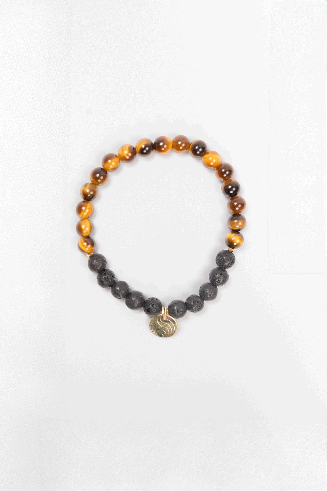 NUYU Partner Armband „Focused“ mit Tigerauge und Lavastein, steht für Erdung, Stärke, Klarheit, Mut, Balance, Transformation, elastisches Band