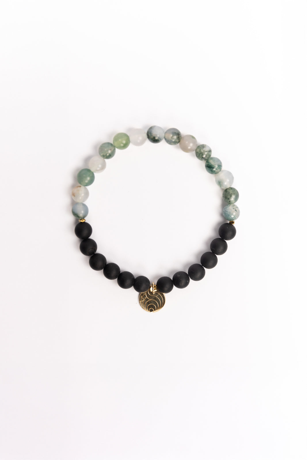 NUYU Partner Armband „Rooted“ mit Moosachat und Turmalin, steht für Schutz, Harmonie, Kreativität, Erdung, Wachstum, Klarheit, elastisches Band, für die Frau