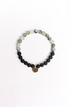 NUYU Partner Armband „Rooted“ mit Moosachat und Turmalin, steht für Schutz, Harmonie, Kreativität, Erdung, Wachstum, Klarheit, elastisches Band, für die Frau