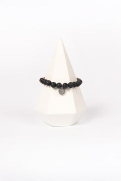 NUYU Partner Armband „Focused“ mit Tigerauge und Lavastein, steht für Erdung, Stärke, Klarheit, Mut, Balance, Transformation, elastisches Band