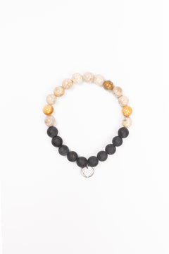 NUYU Partner Armband „Connected“ mit Versteinerter Koralle und Turmalin, steht für Schutz, Harmonie, Kreativität, Erdung, Gemeinschaft, elastisches Band